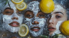 AI Generated Illustration Of Three Women Wearing Facial Masks With Lemon Slices