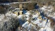 Aerial view of Orlik castle ruins covered with snow at Humpolec city, Vysocina, Czech Republic