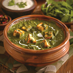 Poster - AI-generated illustration of a bowl of Palak Paneer