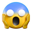 Face Screaming in Fear emoji, a face screaming in fear, depicted by wide, white eyes, a long, open mouth, hands pressed on cheeks, and a pale blue forehead, emoticon 3d rendering