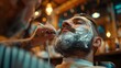 AI generated illustration of a man receiving a beard trim at a barbershop