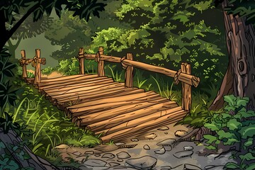 Wooden bridge, Illustration, cartoon background