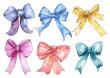 Set of watercolor bows and ribbons colored decoration vector illustration