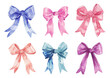 Set of watercolor bows and ribbons colored decoration vector illustration