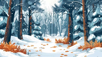 Poster - Winter nature background, Illustration, cartoon, hand-drawing