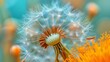 A macro photograph showcasing the exquisite symmetry of a dandelion flower against an electric blue backdrop.