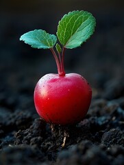 Poster - AI-generated illustration of fresh red radish growing in a garden bed