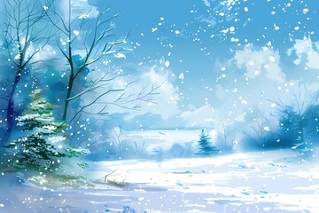 Poster - Winter nature background, Illustration, cartoon, hand-drawing