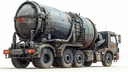 A dirty, old truck with a large tank on the back