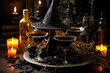 Witches' Hat Cheers: Use witch hats as drink toppers and decorate with broomsticks and potion bottles.