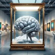 AI generated illustration of a Glass exhibit with a brain and bubbles inside