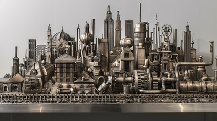 Canvas Print - a large sculpture made out of metallic objects of a city