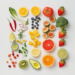 Poster - Assorted fruits and vegetables arranged on a white backdrop