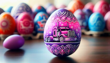 Wall Mural - AI generated illustration of a colorful easter egg featuring a painted truck design