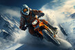 A man skillfully navigating a motorcycle on top of a snow-covered mountain, showcasing adventure and thrill in a challenging terrain