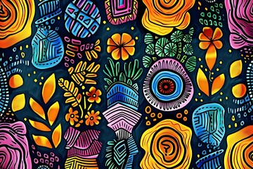 Canvas Print - AI generated illustration of vibrant flowers and leaves close-up on black fabric