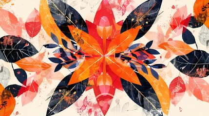 Poster - a flower made from multiple oranges and purple leaves on an off white background