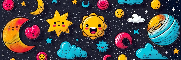 Wall Mural - an image of a space themed pattern on a black background