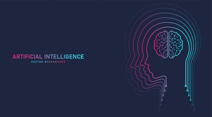 Leinwandbilder - Brain circuit in human outline, Artificial intelligence abstract background colorful tone.Technology concept design background, Machine learning, Vector illustration for banner and web template.