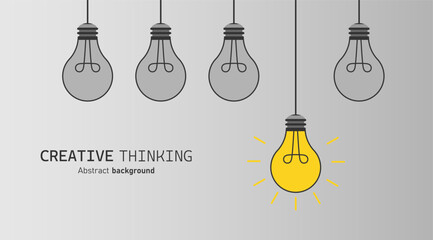 Poster - Light bulbs with one glowing and the other no power. Creative thinking ideas brain innovation concept. Concept of creative idea brainstorm and imagination development, Business concept vector.