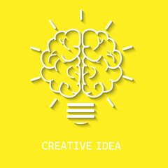Poster - Light bulb with brain icon, Creative thinking ideas brain innovation concept. Concept of creative idea brainstorm and imagination development, Business concept vector.