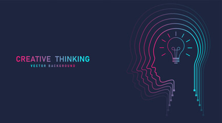 Poster - Creative thinking ideas brain innovation concept. Bright idea and Bulb Lamp, Concept of creative idea brainstorm and imagination development, Business concept vector illustration.