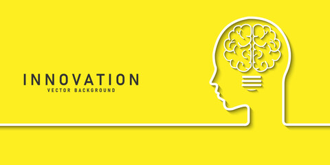 Poster - Creative thinking ideas brain innovation concept. Bright idea and Bulb Lamp, Concept of creative idea brainstorm and imagination development, Business concept vector illustration.