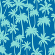 Palm trees seamless pattern. Vector tropical jungle texture on blue background. Abstract palm silhouettes summer print for textile, exotic wallpapers, natural wrapping, fabric.