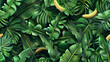 Beautiful seamless pattern with ropical jungle palm, monstera, banana leaves.