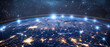 earth and light horizon from space, Earth at night, city lights from orbit , Planet earth with realistic geography surface and orbital 3D cloud atmosphere , Outer space view of world globe sphere 