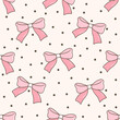 Draw seamless pattern coquette pink bows with polkadot Retro valentines Fabric print