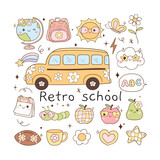 Fototapeta Pokój dzieciecy - Draw happy retro school element For Teachers day Back to school Printable shirt