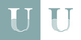 Fototapeta Do przedpokoju - Logo Nautical. Letra inicial U con olas de mar
