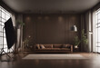 © ArtisticLens - Home mockup interior background dark brown room with minimal decor 3d render