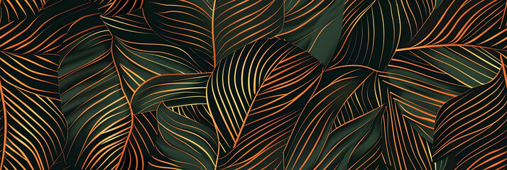 Canvas Print - Tropical leaf Wallpaper, Luxury nature leaves pattern design, Golden banana leaf line arts, Hand drawn outline design for fabric , print, cover, banner and invitation, Vector illustration.