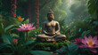 buddha statue in the lotus position in forest