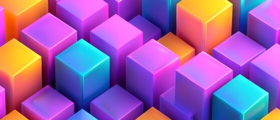 Poster - Abstract geometric colorful 3d texture wall with squares and square cubes background banner illustration, textured wallpaper
