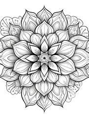 Wall Mural - a black and white drawing of a flower with leaves on a white background