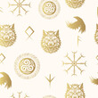 Golden Viking symbols and runes. Gothic seamless pattern for wallpaper, textile, wrapping and covers. Vector illustration