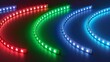 Set of neon glow strips isolated on transparent background. Modern realistic set of colored light stripes, glowing tapes with red, green, blue and white lamps and diode bulbs.