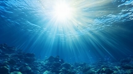 Wall Mural - Small canyon underwater carved by the swell into the fore reef with sunlight through water surface