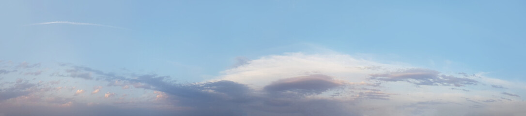 Wall Mural - panoramic sky with blue and white cloud. natural outdoors cloudscape skyline background