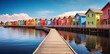 Rainbow Waterfront Houses with Wooden Pier