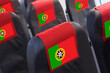 Portuguese Flag on Empty seat in plane. Travel, flight and transportration in Portugal concept