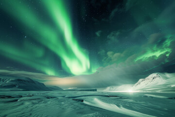 Wall Mural - the northern lights as they dance across the night sky over a seren - generative ai