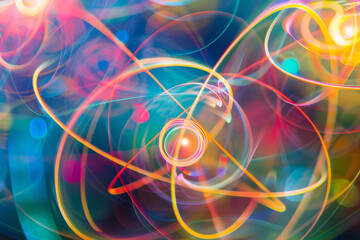 Wall Mural - the dynamic paths of electrons orbiting an atom - generative ai