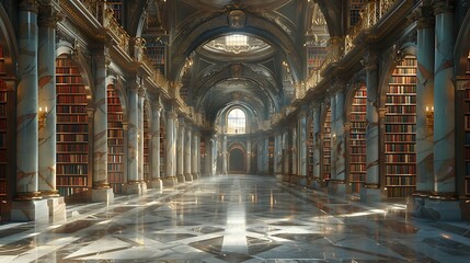  Behold the majesty of the library's architecture, where arches and columns stand as silent guardians of knowledge, preserving the legacy of countless scholars.