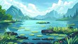 Cartoon Illustration, Lake, Nature background