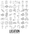 Location Doodle vector icon set. Drawing sketch illustration hand drawn line eps10