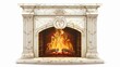 Modern illustration of hearth in stone frame without pilasters and empty mantelpiece isolated on white background. White marble fireplace for home interior in classic style.